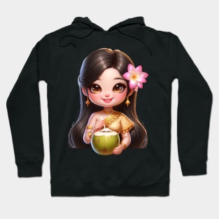 Khmer woman drinking coconut water Hoodie